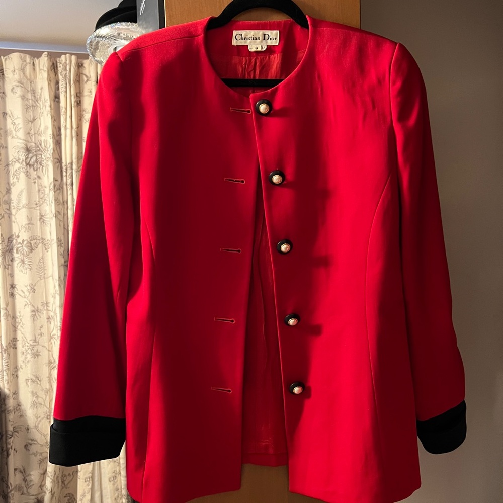 Vintage Christian Dior Red Blazer with Black Accents